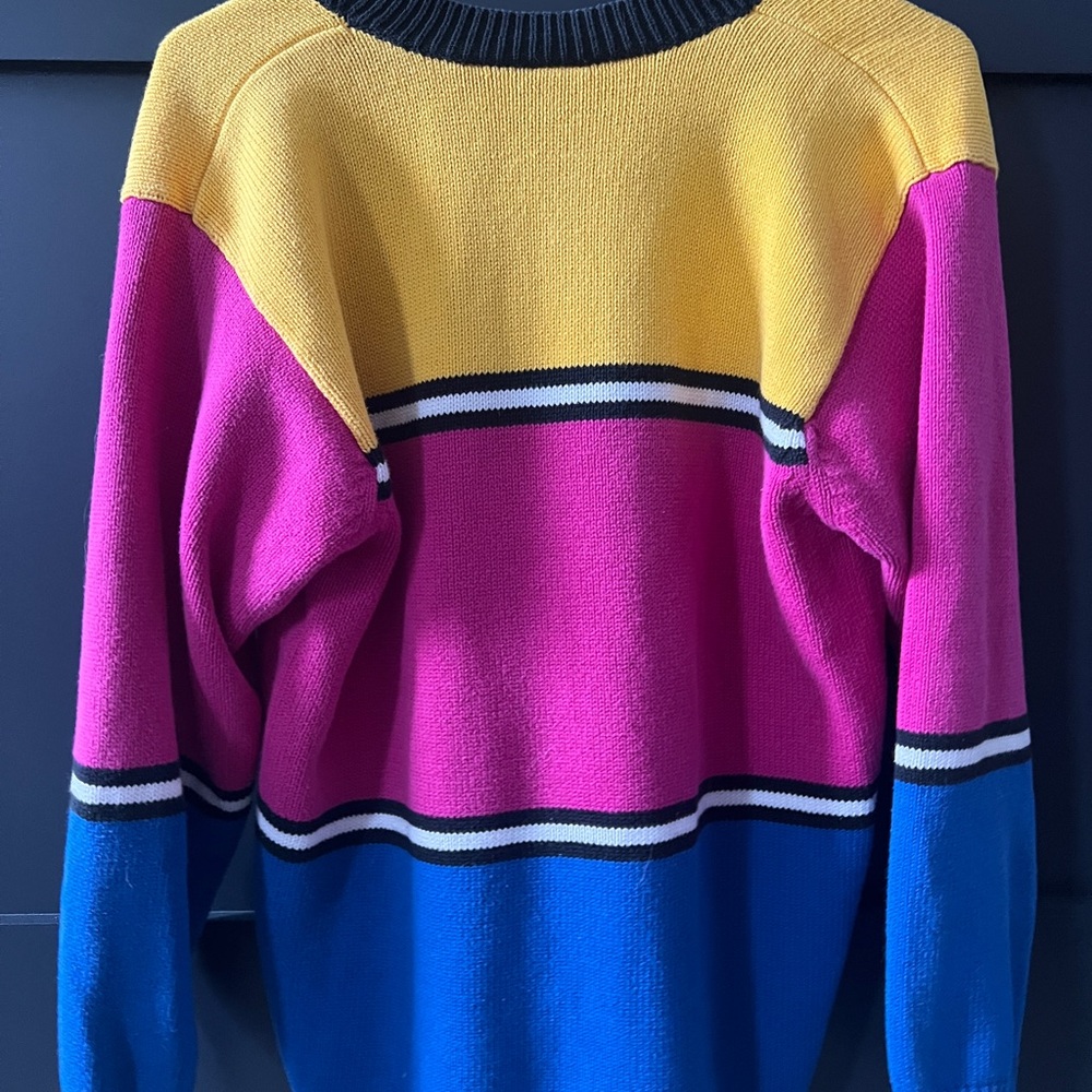 Vintage 90s LIZ Oversized Colorblock V-Neck Sweater in Pink/Blue/Yellow (S/M) - Picture 3 of 4